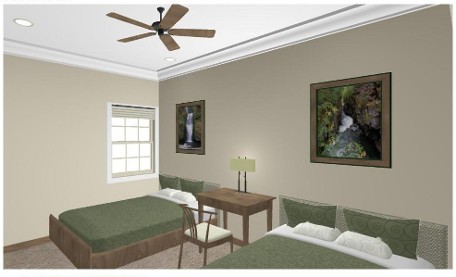 Rendering of guest room at St. Frances Retreat
